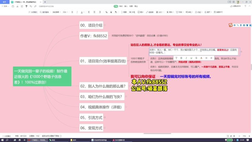 一天做完别一辈子的视频！制作最近很火的《1000个野路子信息差》！100%过原创！(5.02G) 百度网盘分享